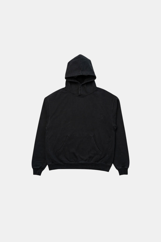 Vintage black Identity Hoodie front flat lay