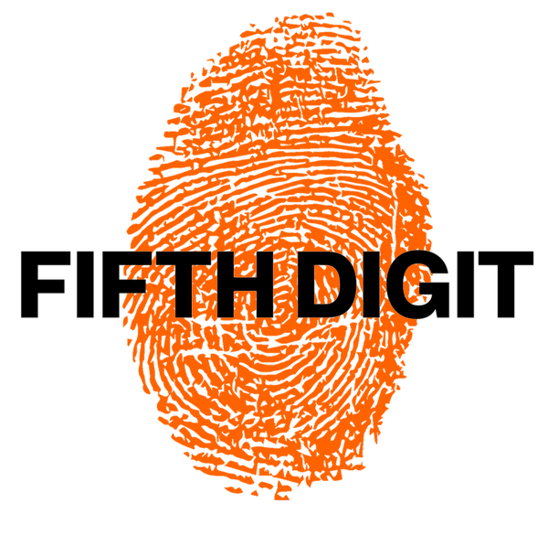 Orange fingerprint icon with 'FIFTH DIGIT' text on clear background