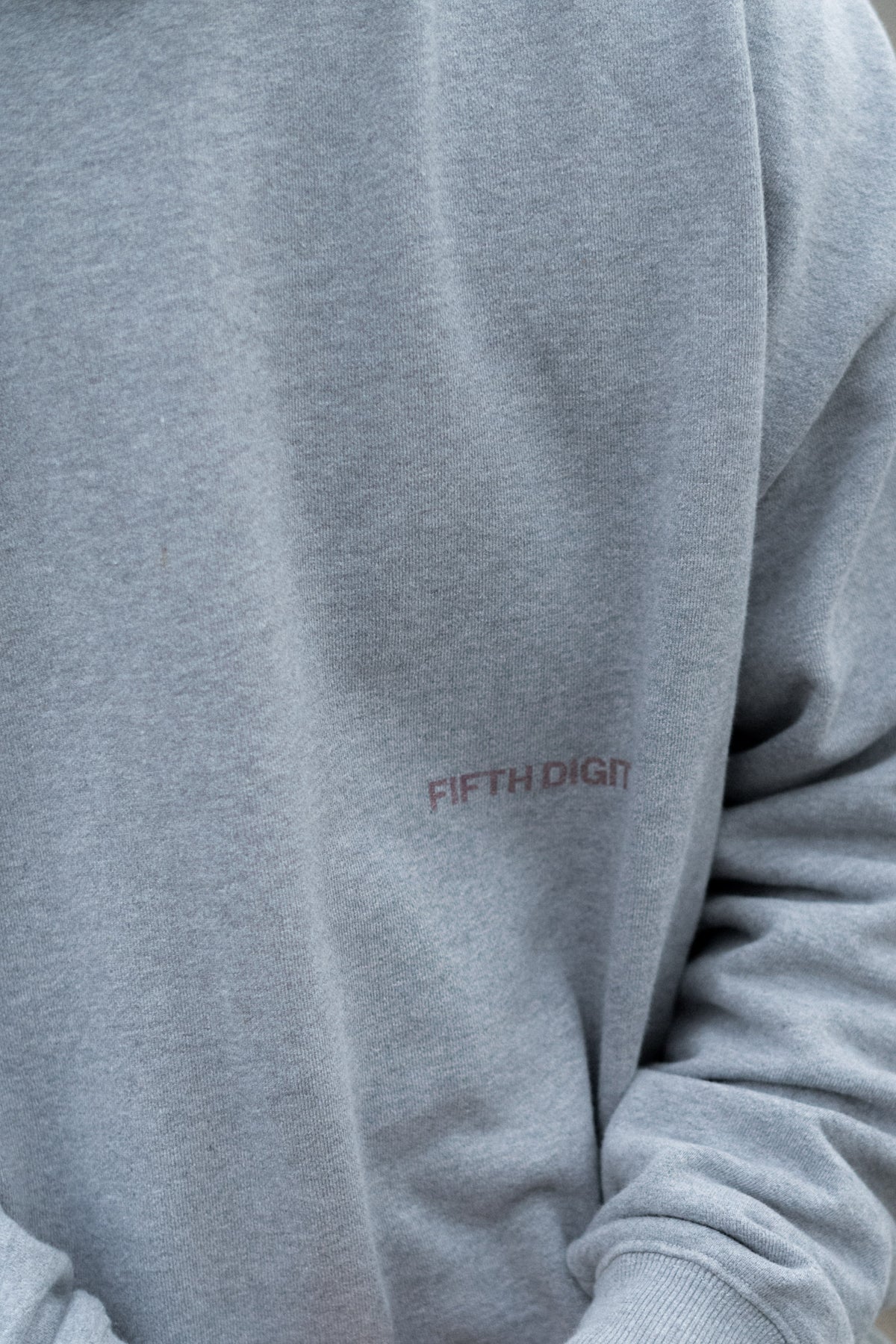 Fifth Digit Arch 460gsm crewneck in grey marl, front print detail