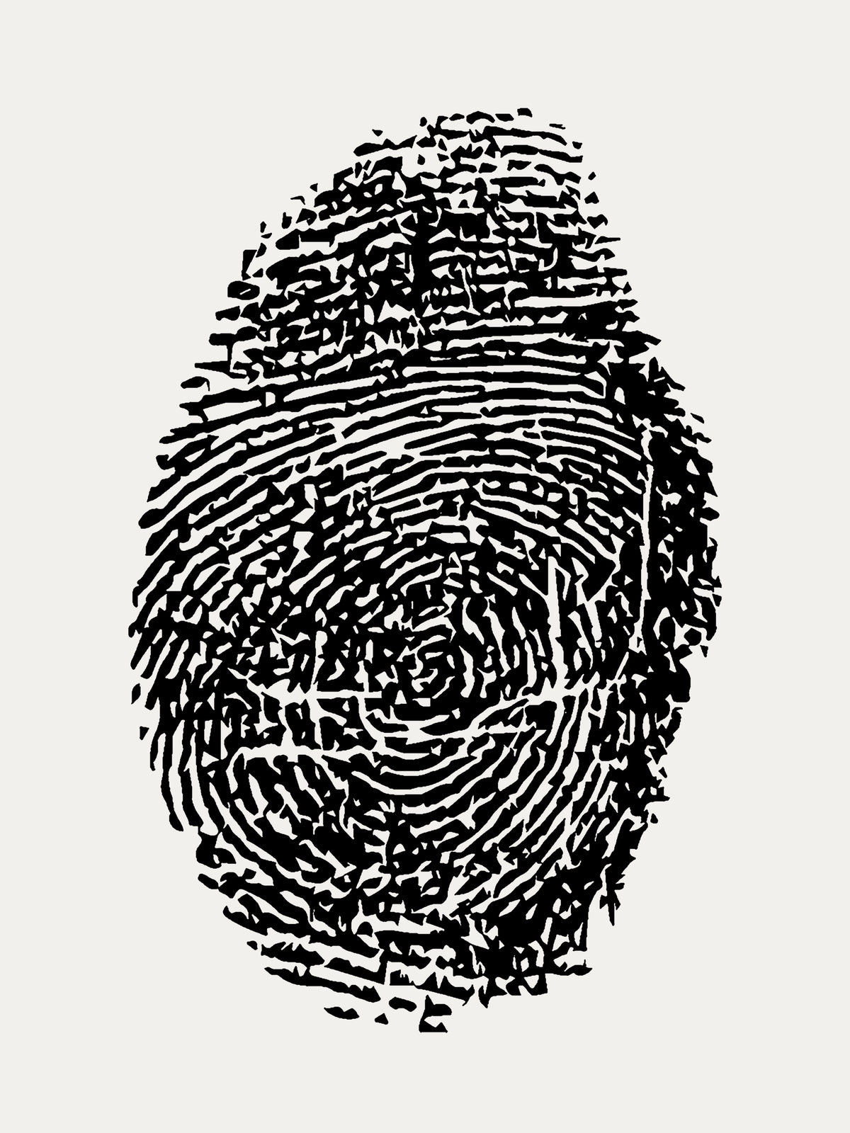 The Fifth Digit thumbprint mark. Black on warm off-white.