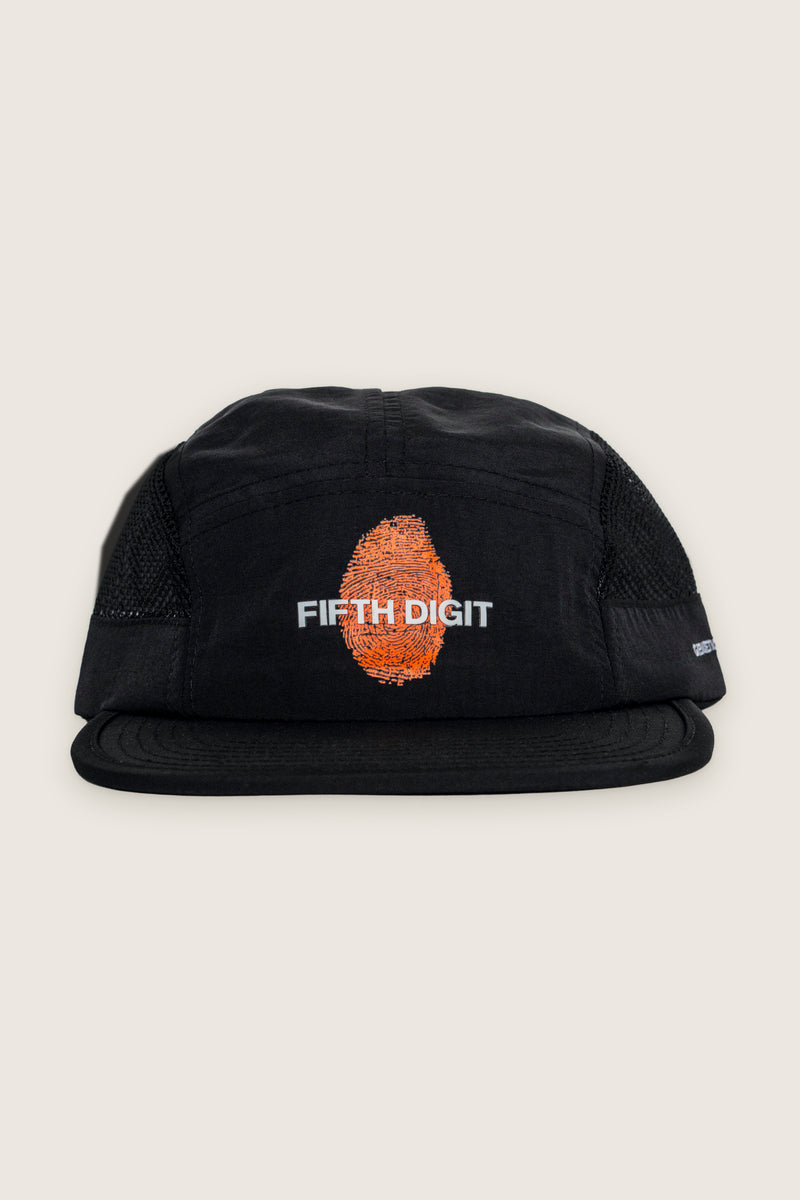 Fifth Digit Runner structured cap in black, front flat lay